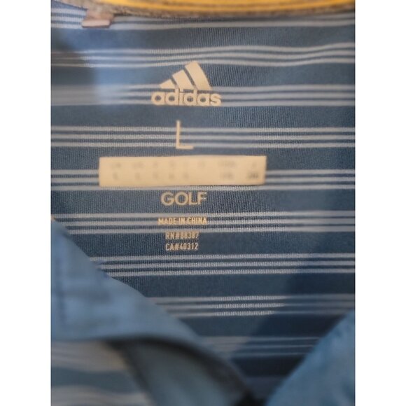 Adidas Golf Polo Shirt Size Large Blue Striped Short Sleeve Performance - Picture 4 of 4
